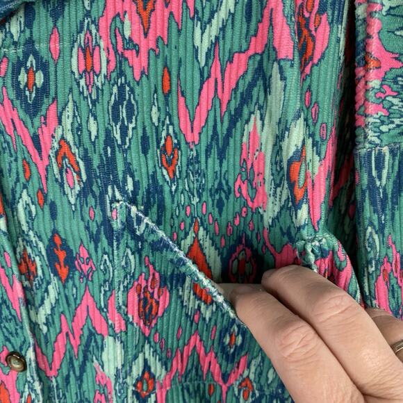 Savanna Jane Jacket Womens L Green Pink Floral Aztec Corduroy Button Up Boho - Picture 4 of 10